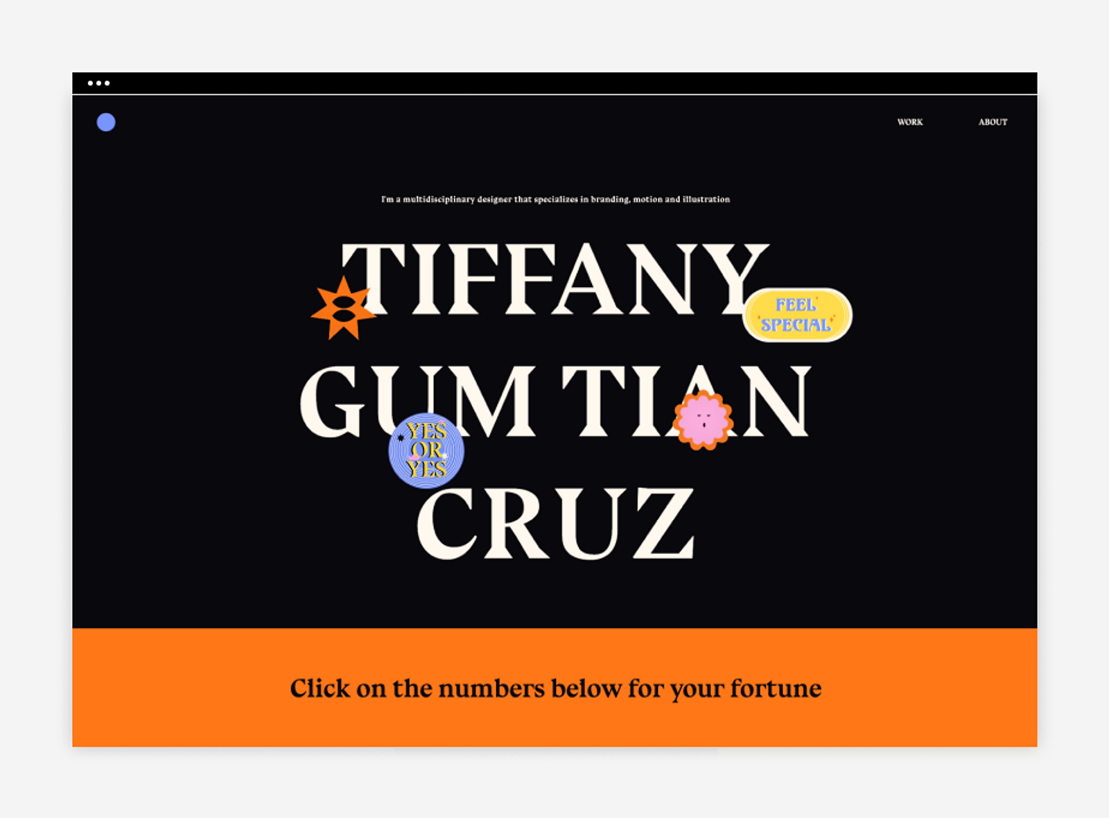 large typography on Tiffany Cruz's modern portfolio website